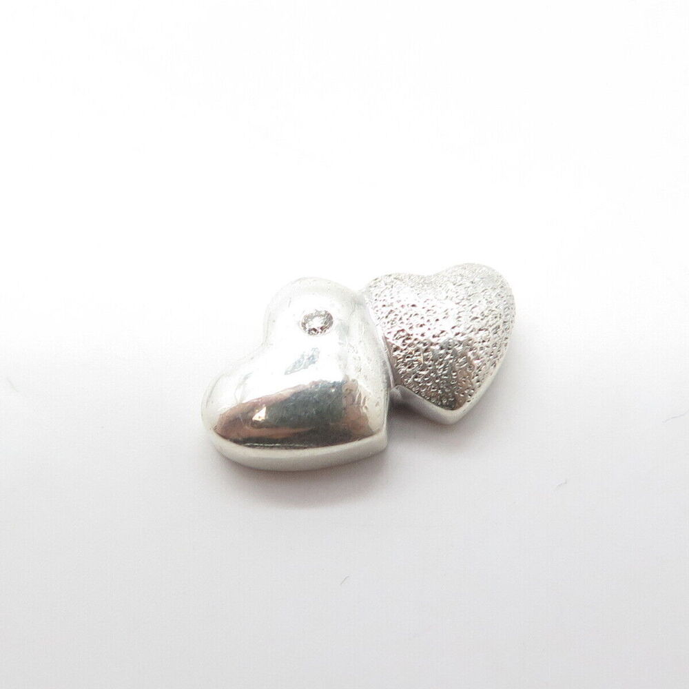 925 Sterling Silver Real Diamond Accent Heart Couple Slide Pendant - Picture 4 of 9